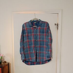 Lucky Brand Blue and Red Washed Plaid Button-Down Shirt